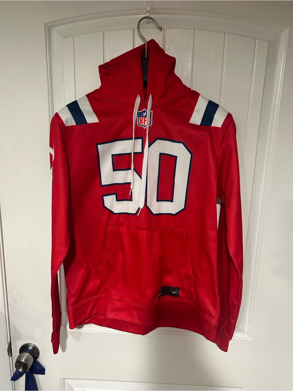 Nike Red NFL #50 Men's Hoodie Jersey with White and Navy Accents